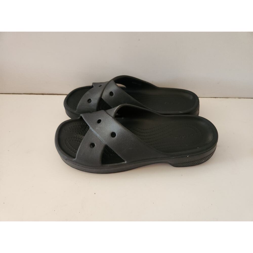 Women's Cross Strap Black Mules Crocs Sz 9 EUC